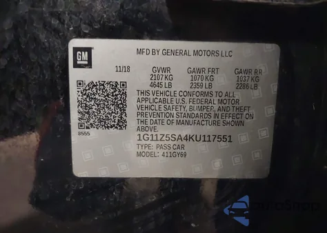 2019 Chevrolet Impala Lt z USA, uszkodzony, nr VIN 1G11Z5SA4KU117551